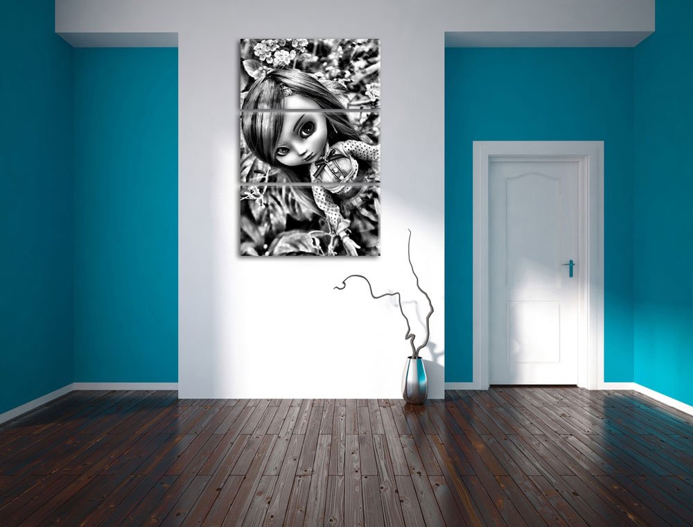 Pixxprint Püppchen Blumen, Leinwandbild 3 Teilig, Gesamtmaß: 120x80cm, Wandbild, Dekoration, fertig gespannt, Kein Poster