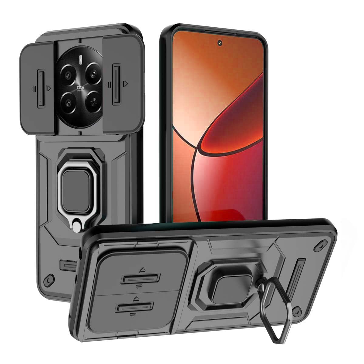 Newlike Back Cover for Soft Silicone TPU+PC Shockproof Sliding Camera Cover and 360° Metal Bracket Back Cover for Realme P1 Pro 5G -BLAC (B0D73VBH73) Amazon Price History, Amazon Price Tracker