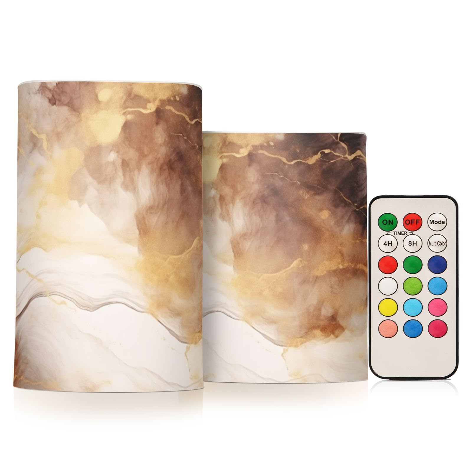 Mnsruu Flickering Flameless Candles Brown White Marble LED Candles with Remote Timer Set of 2 Battery Operated Candle Home Decoration