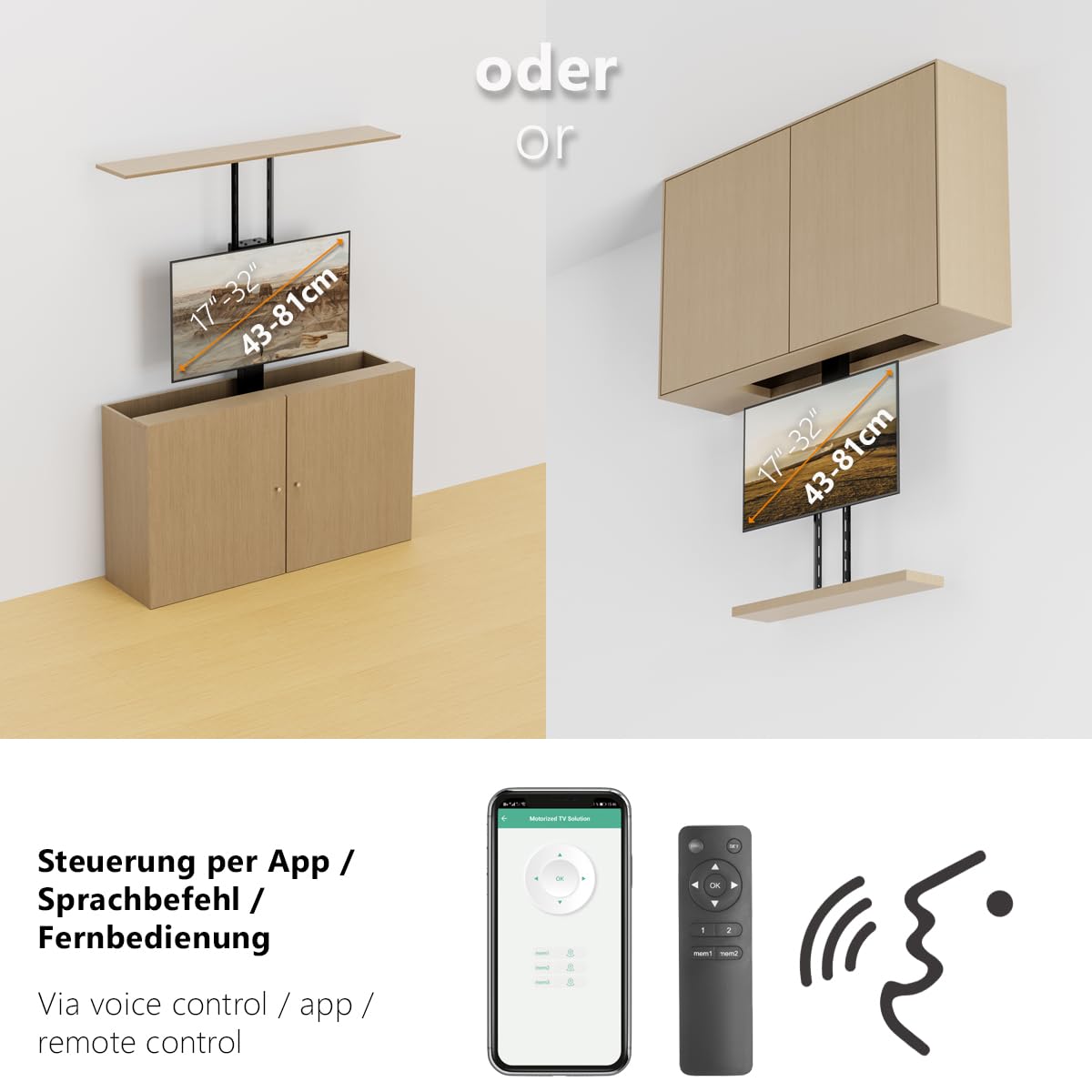 My Wall Supporto da parete TV 43,2 cm (17) - 81,3 cm (32) Controllo app, elettrico motorizzato