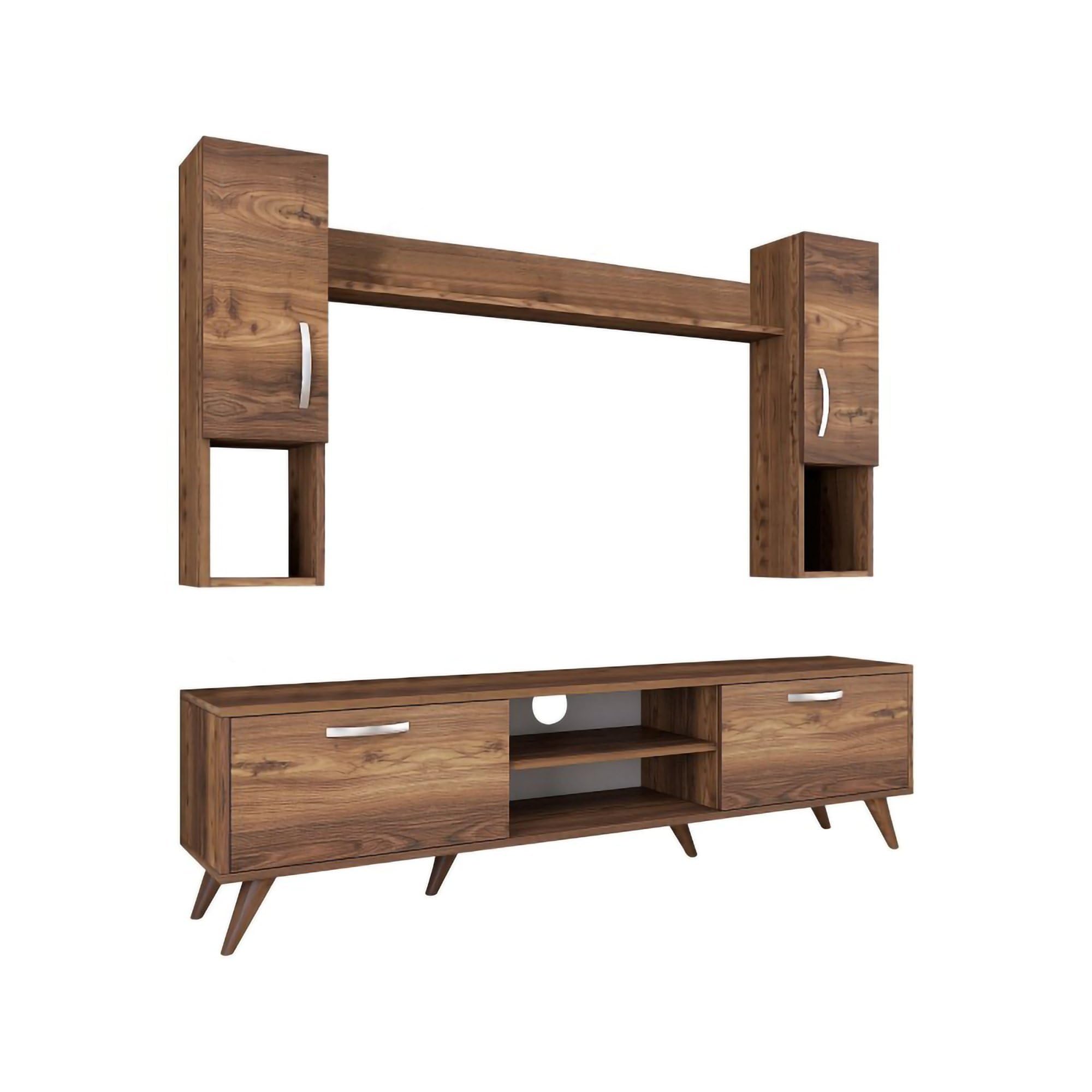 Dmora - Parete attrezzata Lucifer, Composizione soggiorno, Mobile salotto multiuso, Armadio porta TV, 180x35 h49 cm, Noce