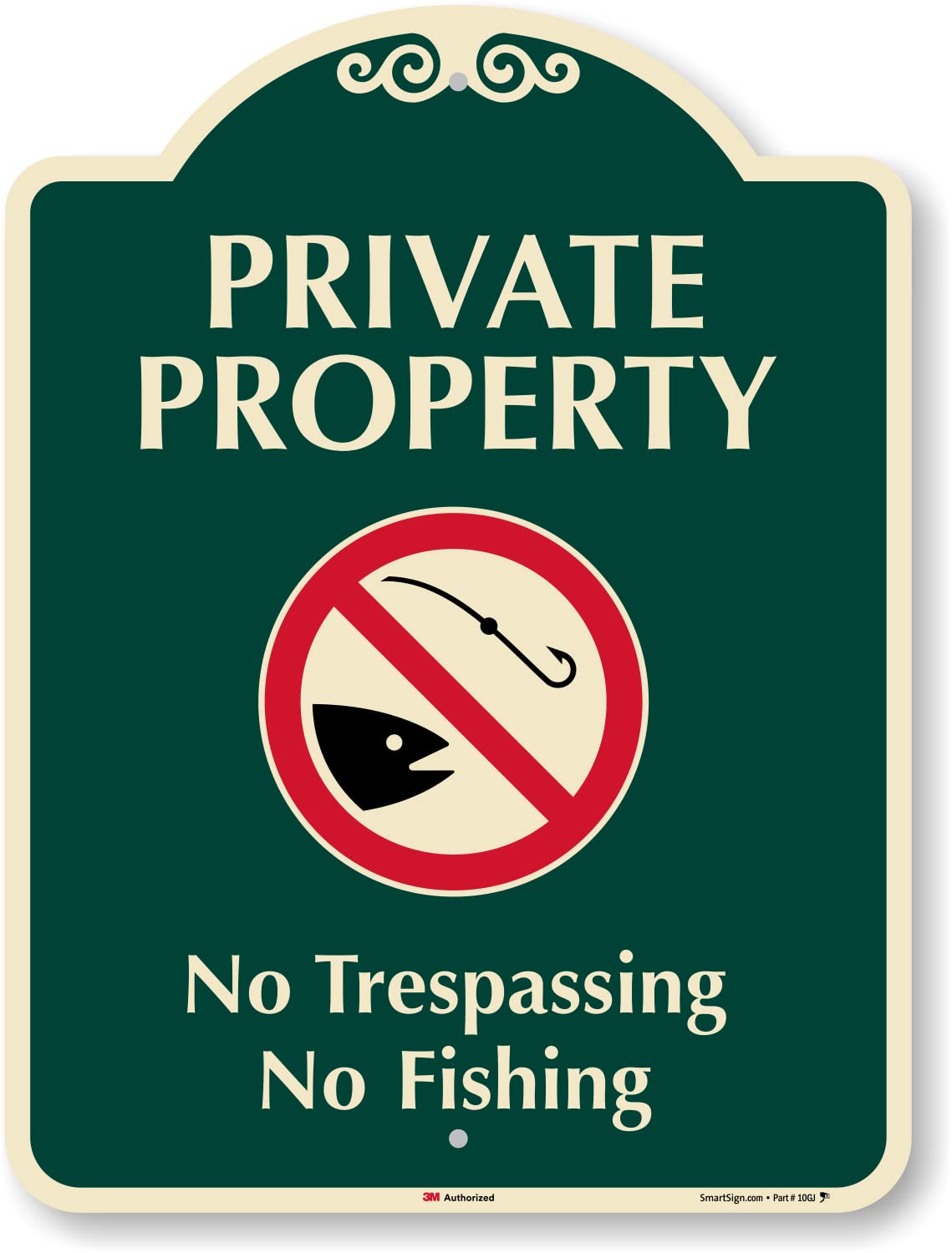 SmartSign 24 x 18 inch “Private Property - No Trespassing, No Fishing” Designer Sign, 80 mil Aluminum, 3M High-Intensity Reflective Material,