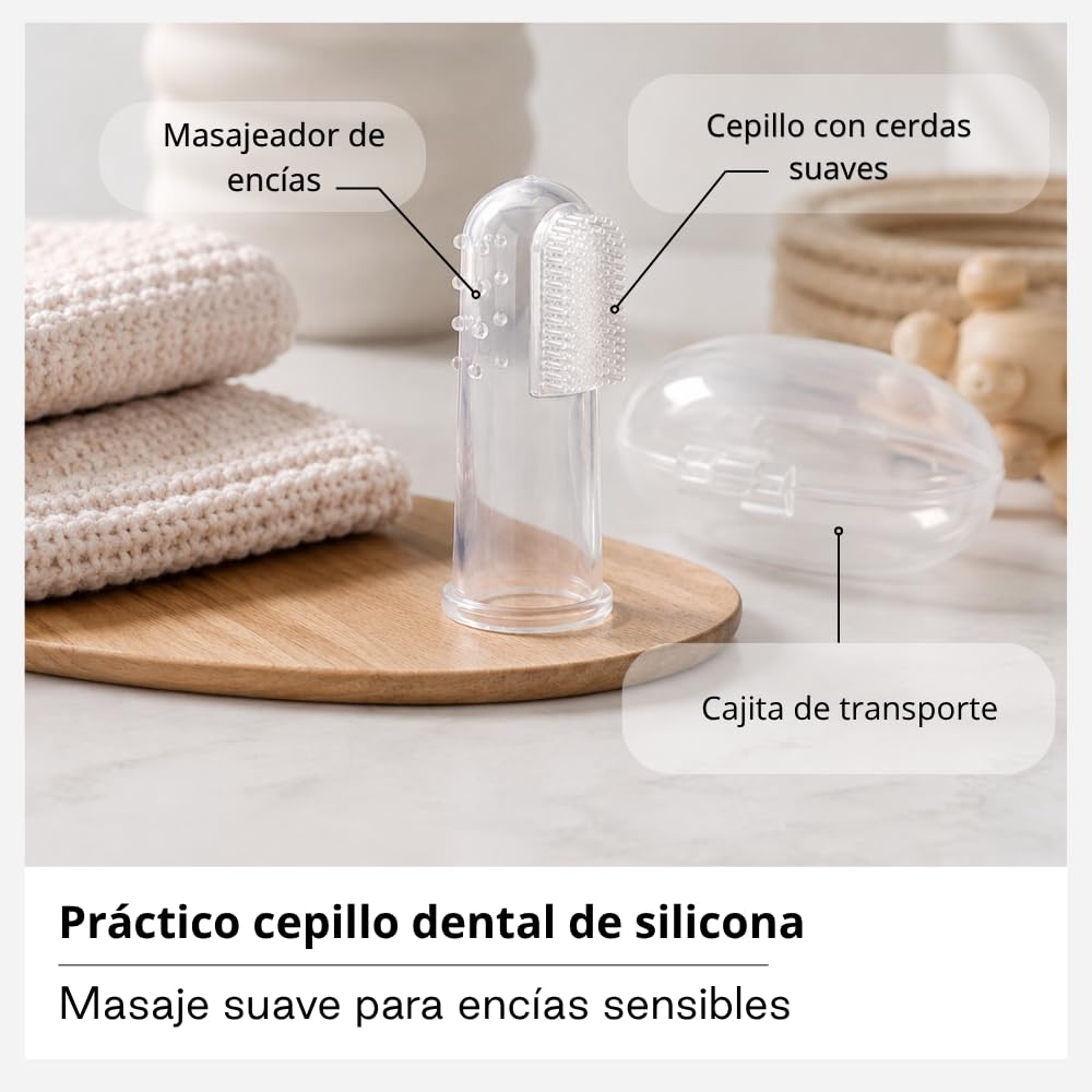 Jané Set de Higiene Bebé Basic con Neceser, Peine, Cepillo Cerdas Naturales, Tijeras, Cortauñas, Limas y Cepillo Dental Silicona, Beige