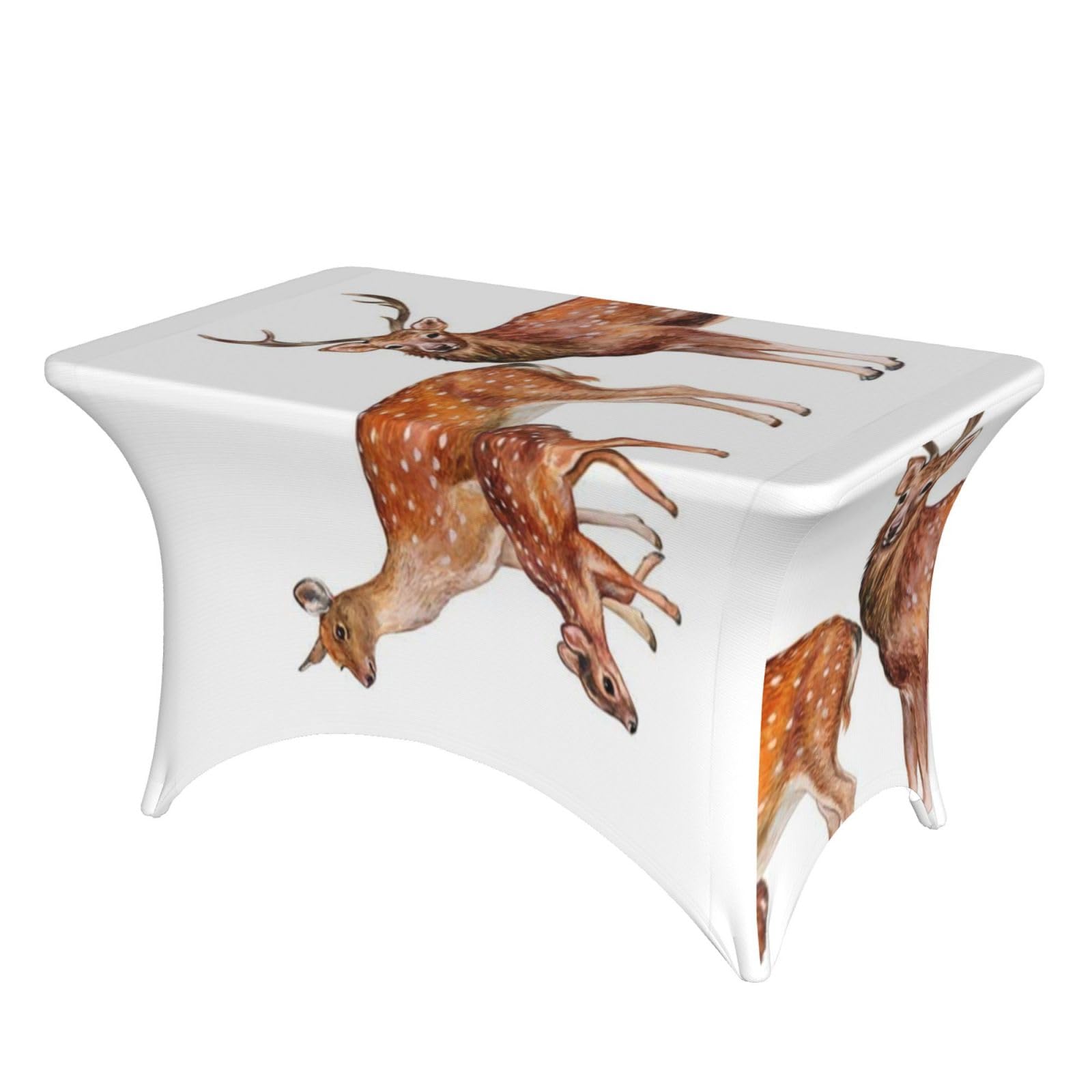 Dcehgew Spotted Deer 4Ft Spandex Rectangular Table Cloth, Printed Fitted Elastic Tablecloths Washable Table Cover For Event, Wedding, Banquet & Party