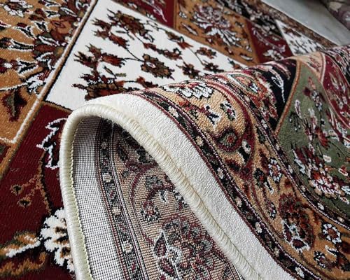 Image of Kashmiri Traditional Design Wool & Wool Blend Carpet with 12 MM Pile Height 5x7 Feet Ivory Colour