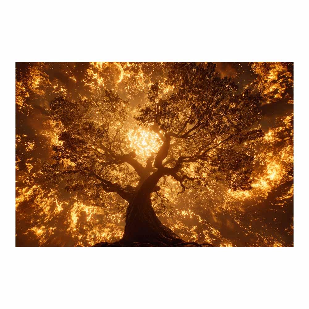 ZAMAEIU Tree of life wall art Flame-enveloped trees abstract canvas wall, For Bathroom, Living Room, Bedroom, Office.Gift for Home Decor(orange)-80x120cm Unframed