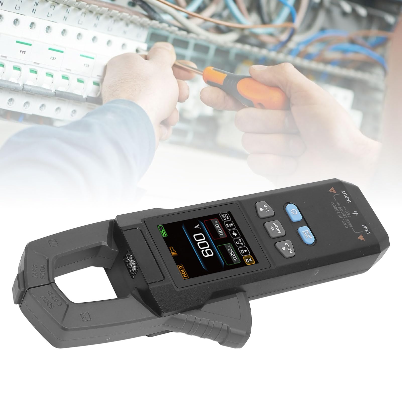 Generic Pinza Amperometrica Digitale Multimetro Ad Alta Precisione TRMS 9999 Conteggi per Elettricisti Tecnici HVAC con Schermo a Colori da 2,0 Pollici Materiale ABSS