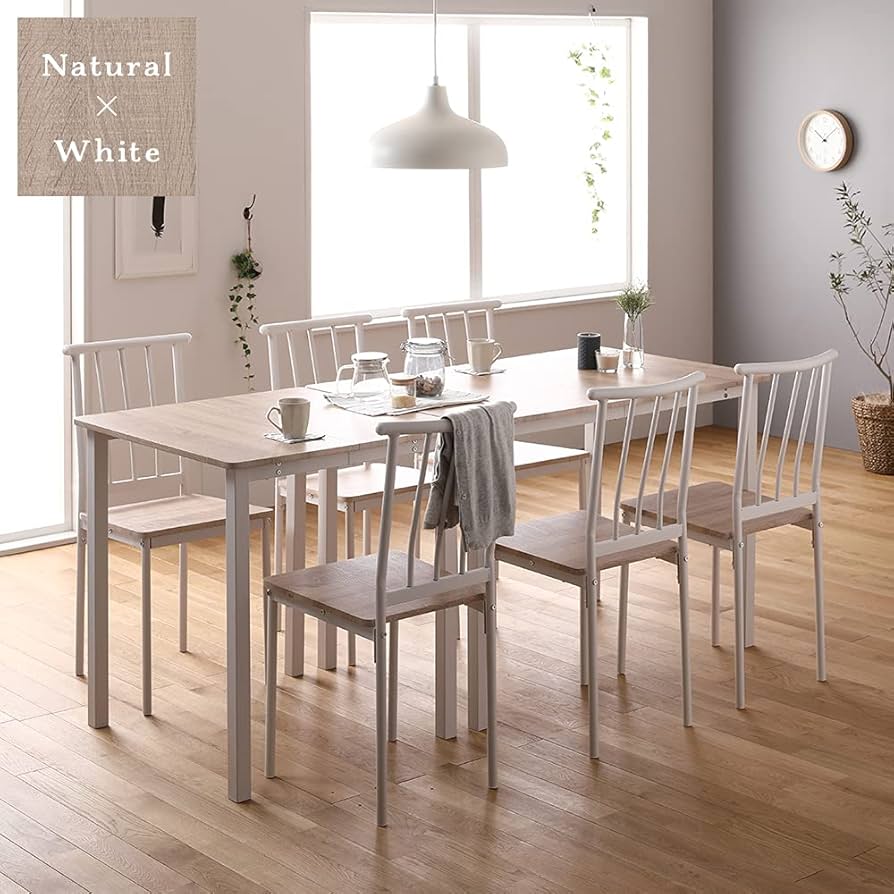 Amazon｜ダイニングテーブルセット 6人用 8点セット 分割 テーブル 2点