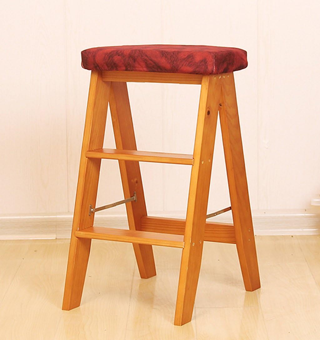 HAMIMI 3 Steps Step Stool,Solid Wood Folding Ladder Stool