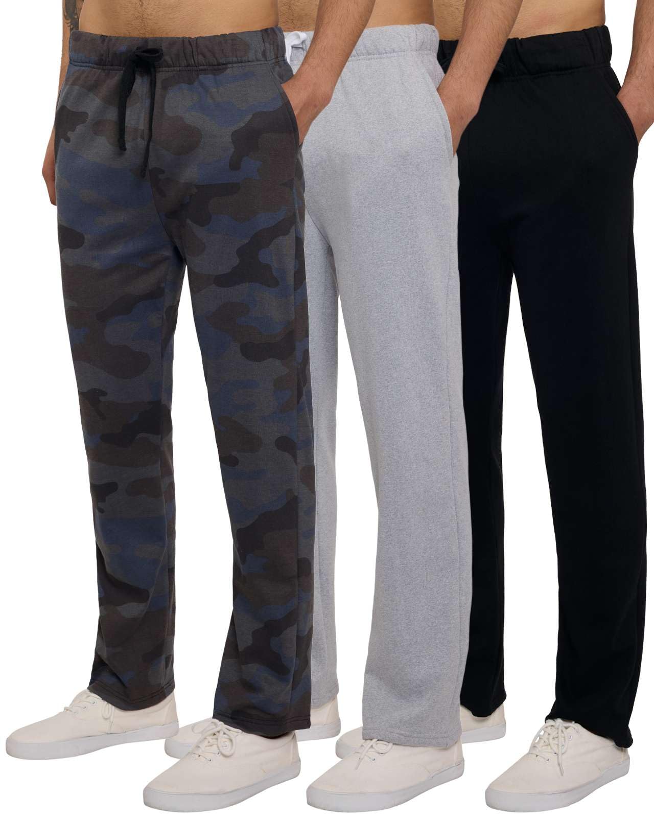 3 Pack Men's Big and Open Bottom Tech Fleece Active Sports Athletic Training Soccer Track Gym Running Casual Terry Quick Dry Fit Sweatpants Pockets Bottom Lounge Pants Heavy Warm - Set 4, 3X Tall