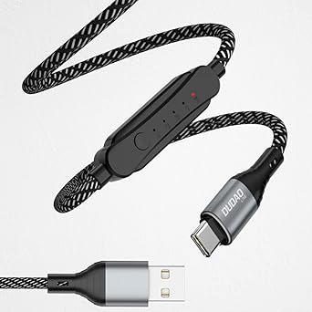 DUDAO L7XS 5A Cable 1 Meter/3.3F Pre-Set Power Cut off Cable, Fast Charging & Data Sync Type C Cable with Auto Cut Feature Tough & Unbreakable Braided Nylon Cable for Smartphone (Type-C) - Black