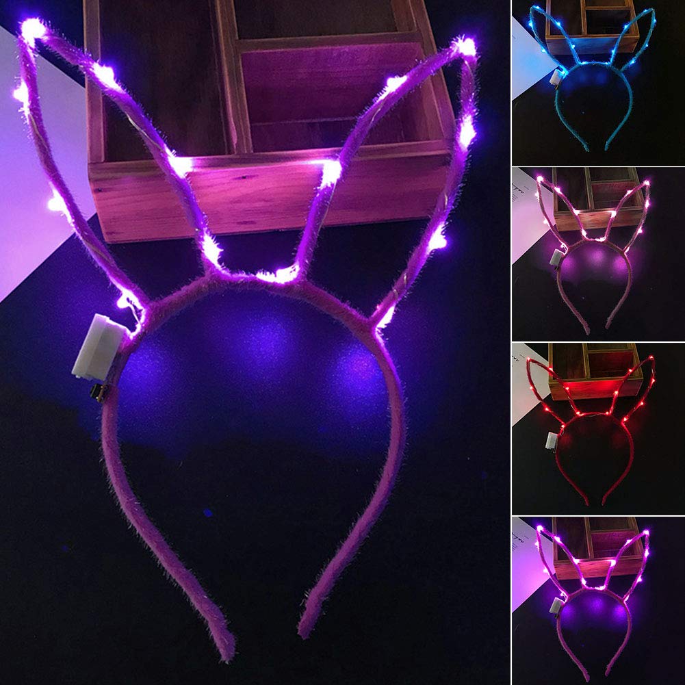10Pcs Rabbit Ears LED Glow Hairbands LED Light Up Flashing Headband Glow In The Dark LED Costume Headband LED Blinking Hair Band for Night Clubs, Event Favors, Raves, Concert Party, Halloween