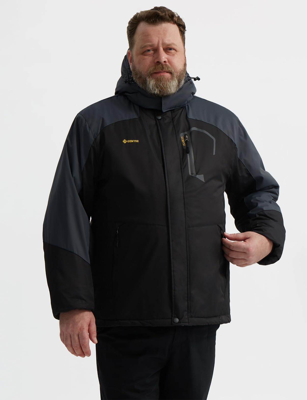 GEMYSE Herren Warme Skijacke Berg Winddicht Wasserdicht Atmungsaktiv Multi-Pocket Outdoor-Winterjacke mit Kapuze