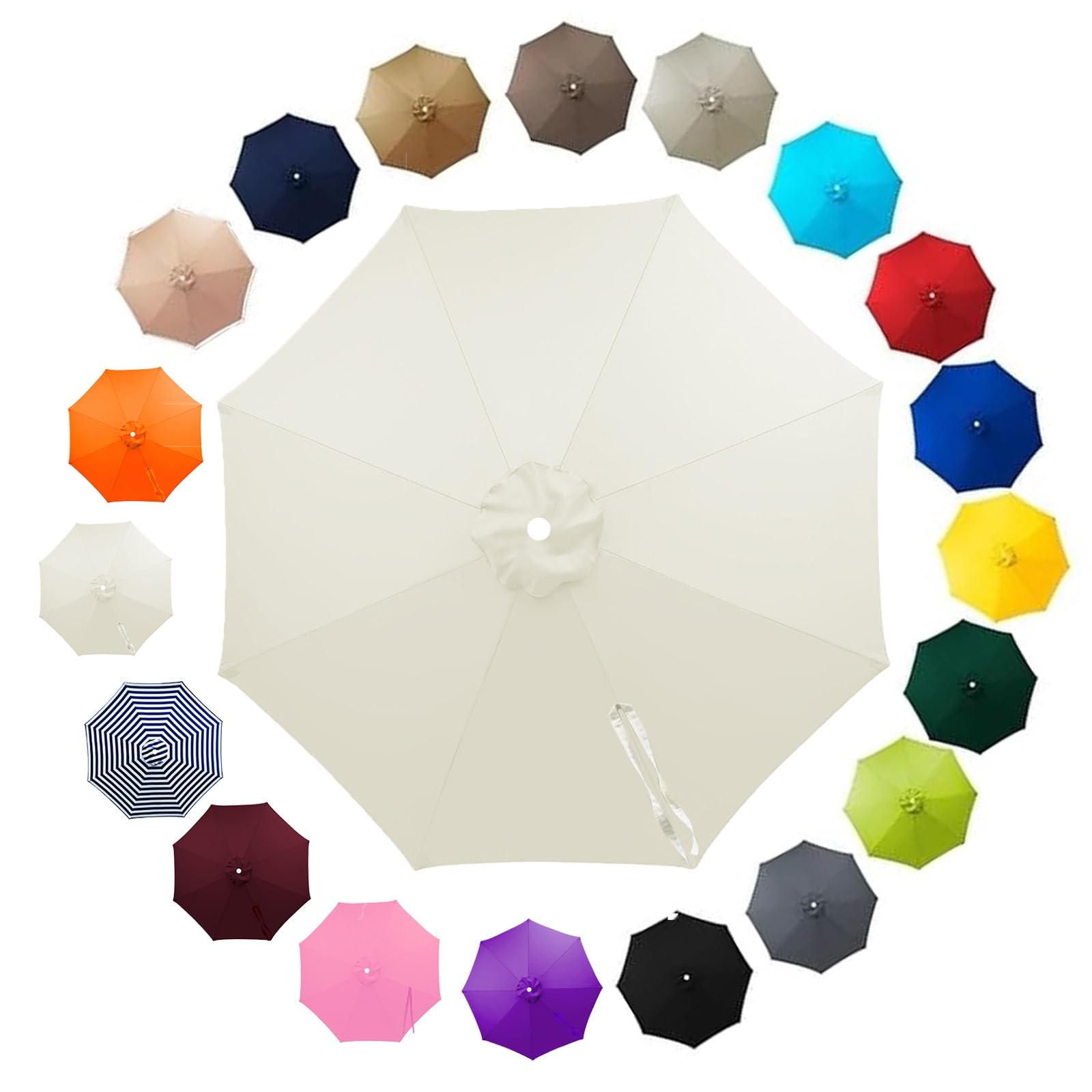 Outdoor Patio Parasol Replacement Canopy 2.5m 2.8m 3.30m 3.5m 6/8 Ribs, Fade Resistant Garden Umbrella Top Fabric Cover, Waterproof UV Protection Sunshade Cloth(Light white,3.30m/8 Arms) โ image 1