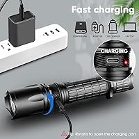 Vista 3 de Linterna Táctica de Riel Picatinny de 5000 Lúmenes - 5 Modos Luz de Rifle Recargable por USB con Interruptor de Presión - Ideal para Caza, Camping