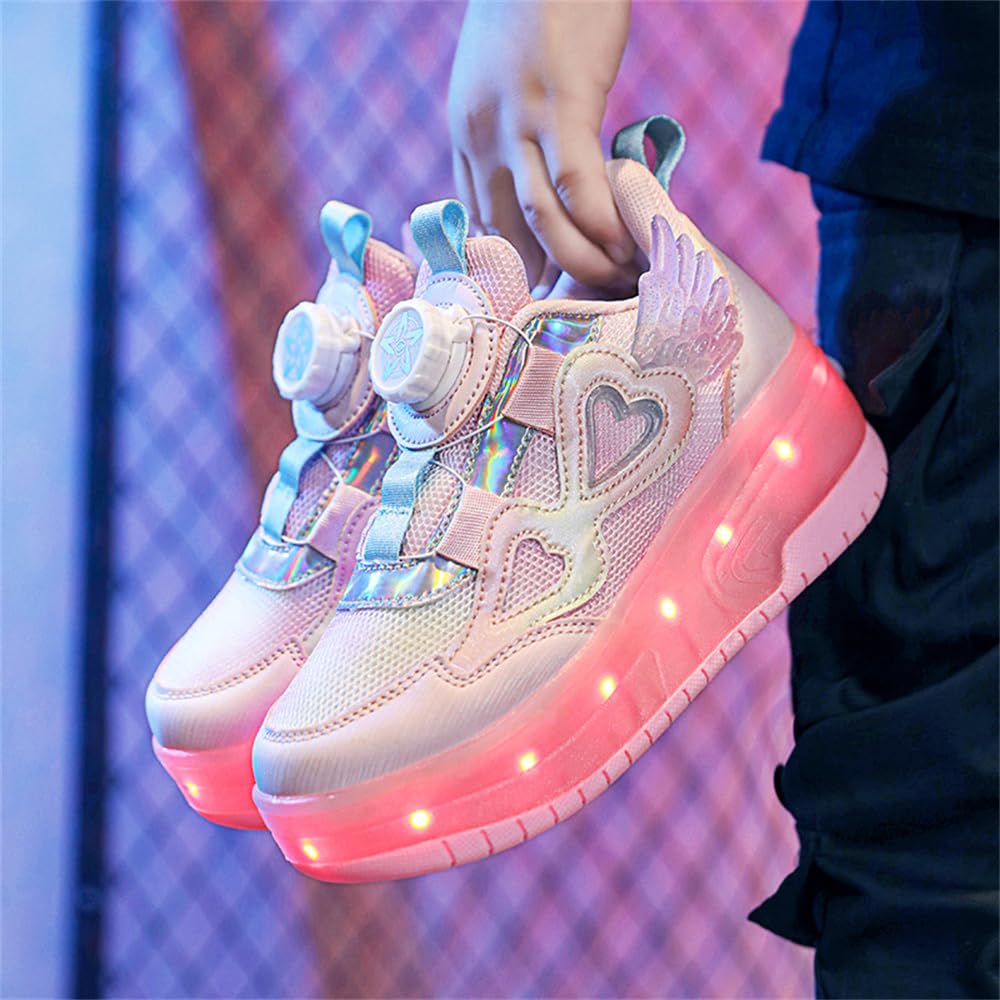 Mateju Filles Chaussures à roulettes, Enfant Patins à roulettes Brillant Mode avec 2 roulettes Rétractables, Chaussures de Skateboard Chaussures de Sport d'extérieur