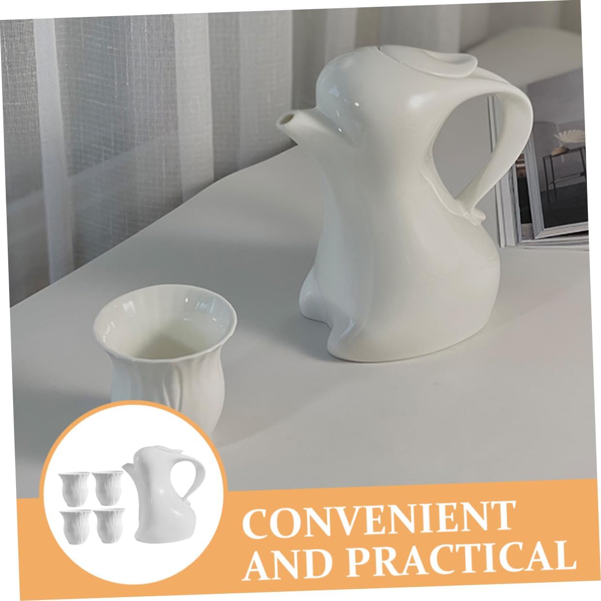 Tofficu Ceramic Rabbit Water Pot and Pitcher Set, Easter Bunny Teapot with 4 Cups, Portable Ceramic Coffee and Tea Server for Kitchen and Afternoon Tea
