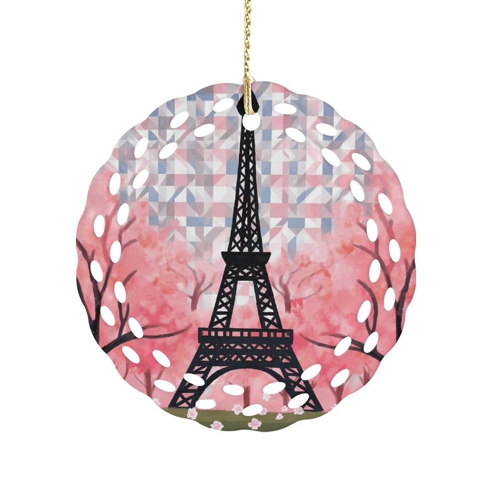 Fodpand Women's Style Eiffel Tower Pattern Ceramic Ornament For Home Decor 3.2" Round Tree Decoration Christmas Ornaments For Men Double-Sided Design