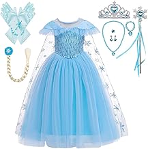 Lito Angels Vestito Principessa Elsa con Strascico e Accessori Costume da Regno di Ghiaccio per Bambina, Blu, Manica Lunga/Manica Corta