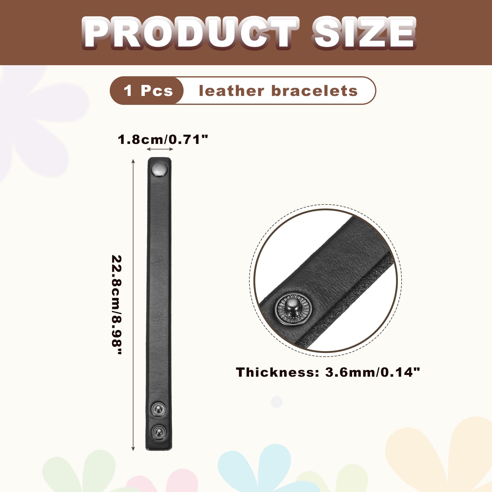 MECCANIXITY Plain Leather Bracelets Buckle Leather Snap Bracelets Adjustable Blank Wrist Cuffs DIY Craft Wristbands for Men Women Jewelry Making, Black