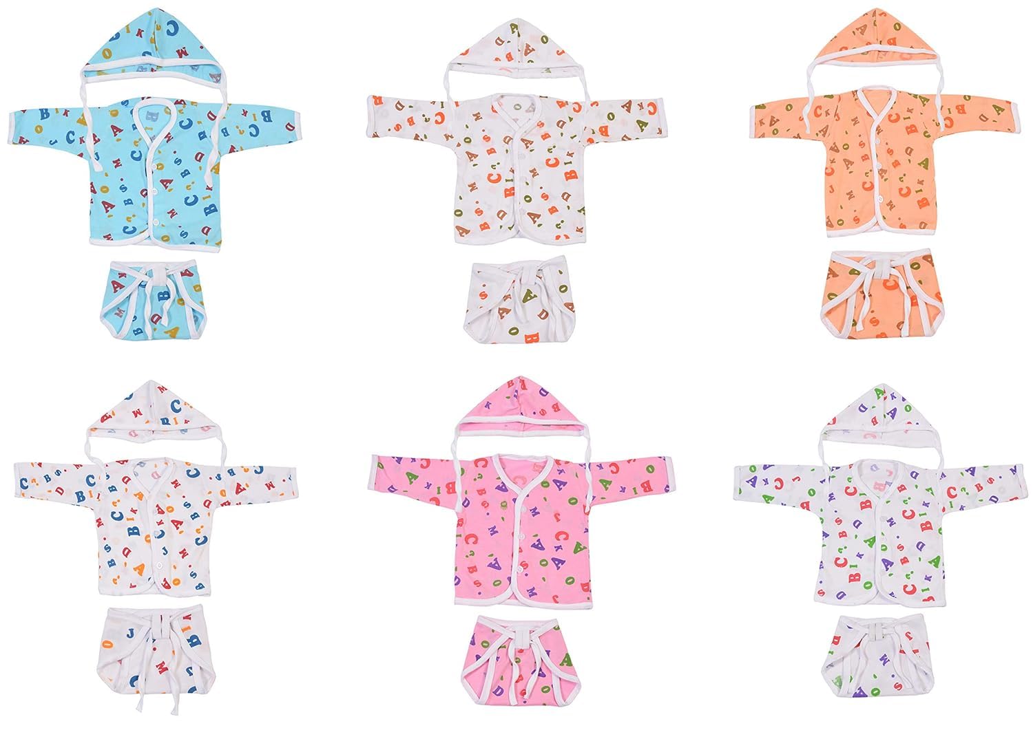 4NEwBiES 3PCS New Born Baby Hosiery Cotton Jhabla, Cap & Langot 0-6 Months Colors & Prints Vary (0-6 Months, 3)-image-1