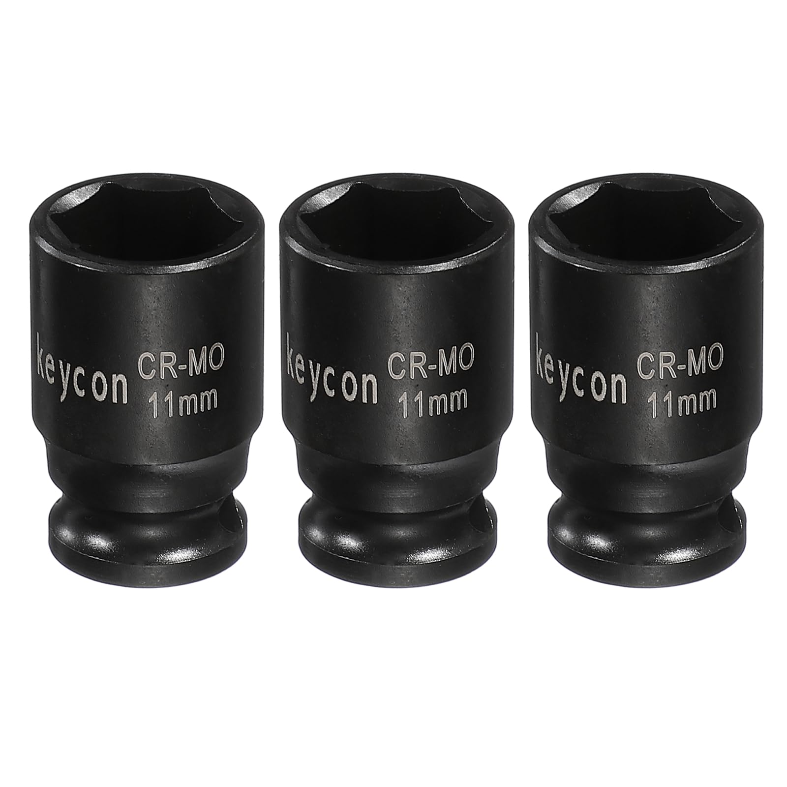 sourcing map 3Pcs 6 Point Shallow Impact Socket 1/4 Inch Drive 11mm Metric Standard Socket Cr-Mo Steel Spindle Axle Hex Nut Bolt Sockets for Auto Machine Repair
