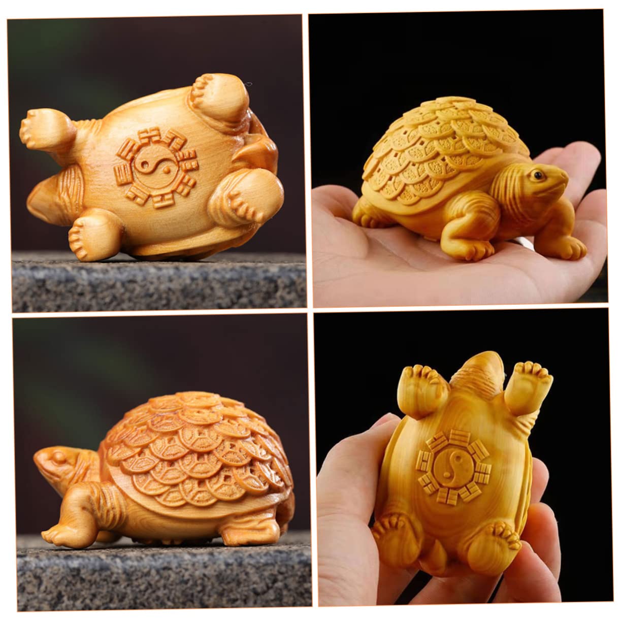 Amazon.co.jp: 木製の亀の像 明るい茶色のツゲの木 裕福な世界の男