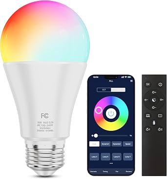 A19 Color Changing Light Bulb with Remote Control&App Control, 800LM 9W60W Equivalent Dimmable 3000K-6500K RGBWW,E26 Base 2.4GHz,Light Bulb for Home Decor,1Bulb&1Remote