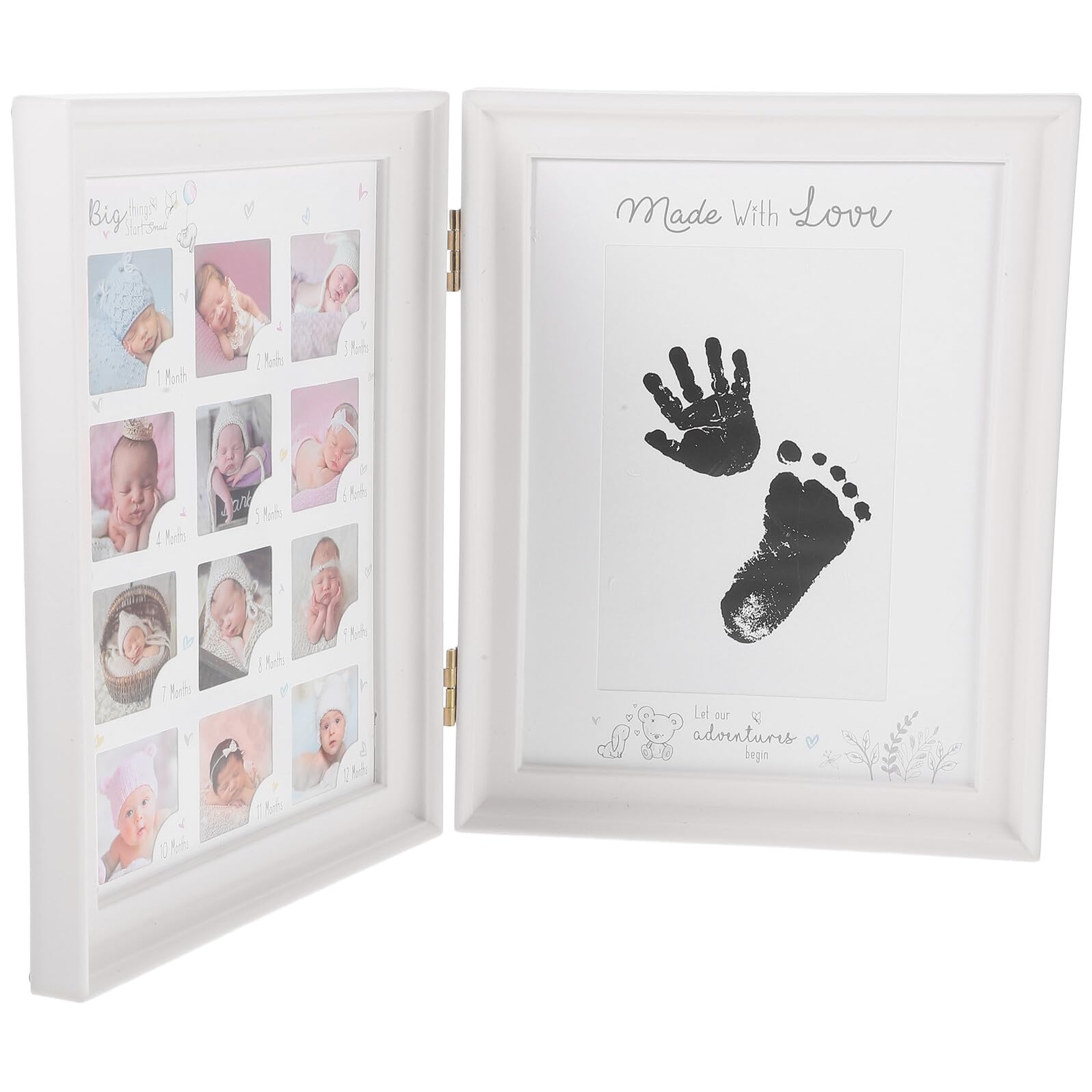 Cadre photo bébé double pliant blanc avec kit empreintes mains et pieds