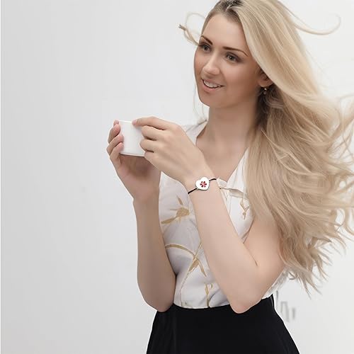 Miniatura 4 de LinnaLove Pulsera de alerta médica para mujer, ajustable, hecha a mano, cordón de identificación médica con grabado personalizado