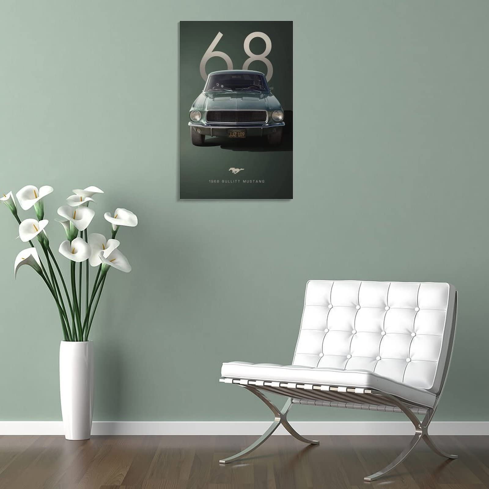 Poster XXL Mustang Bullitt Ford - Toile Tendue Sur Châssis - Déco Murale Voiture Rétro