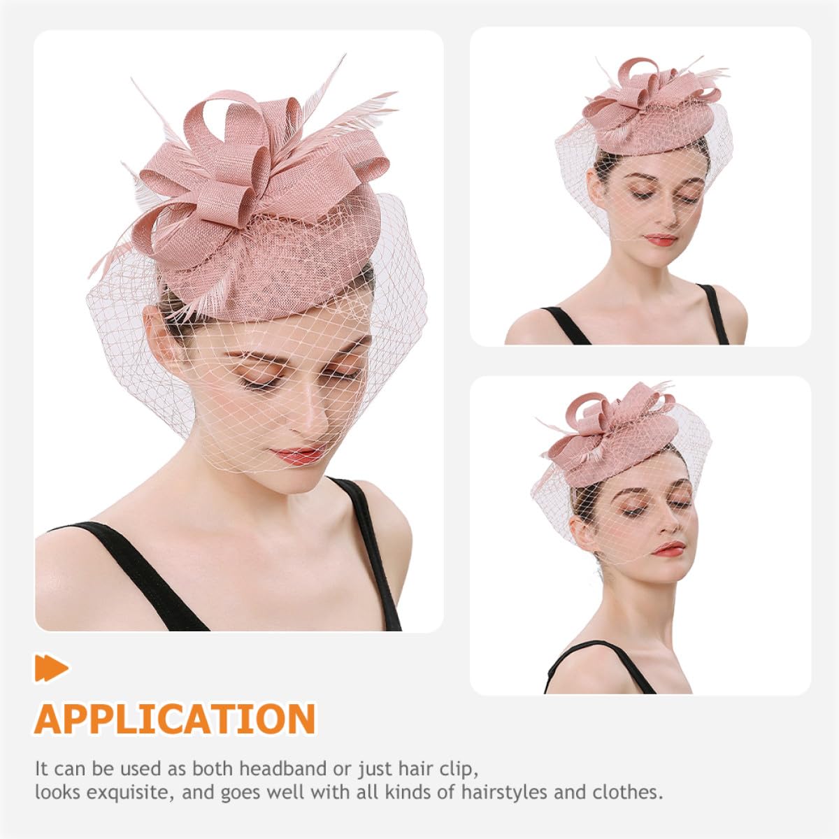VILLCASE Fascia per Chioma Fascinator in Rete Rosa Cipria, Copricapo da Festa del tè e Banchetto Elegante, Accessorio Leggero e Resistente per Cerimonie e Serate Speciali