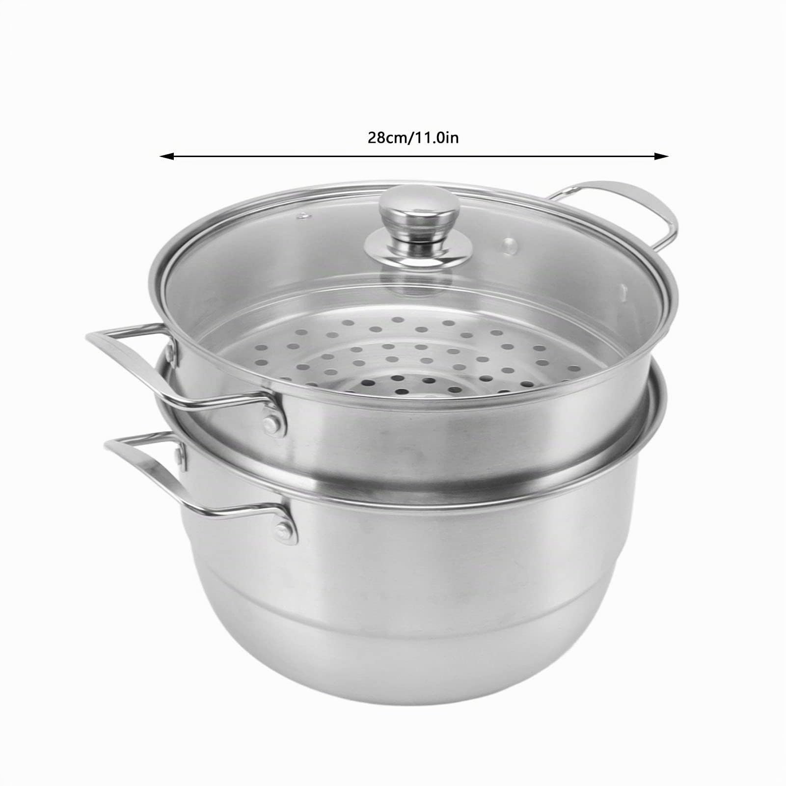 Olla De Vapor De Acero Inoxidable Para Cocinar, Olla De Vapor De 28 Cm, Vaporera De Pescado Con Tapa De Vidrio, Sartén Para Cocer, Olla Al Vapor, Utensilios De Cocina, Vaporera Para Verduras(3 Tier)