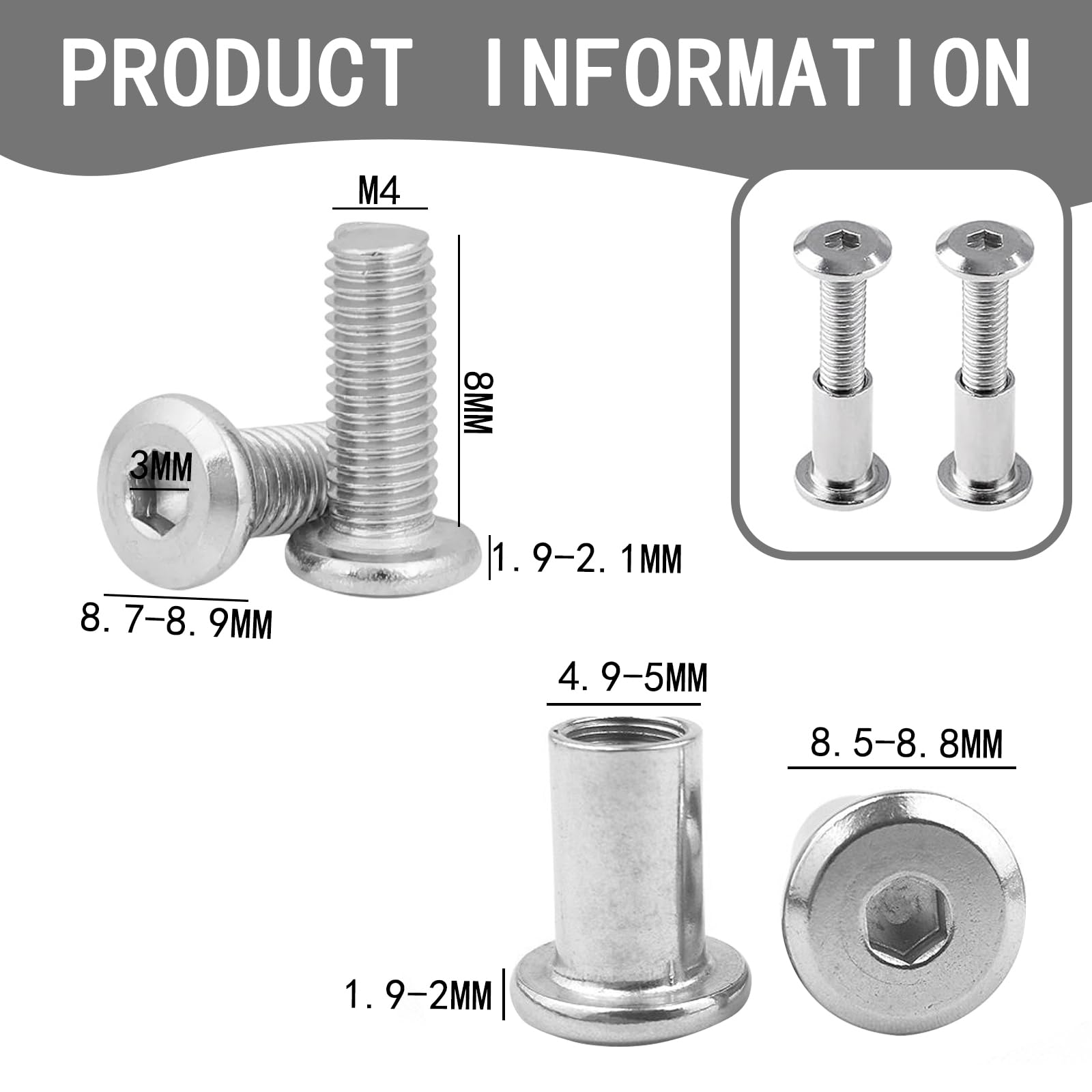 20 Stück Verbindungsschrauben M4x30mm - Edelstahl Hülsenschrauben Set