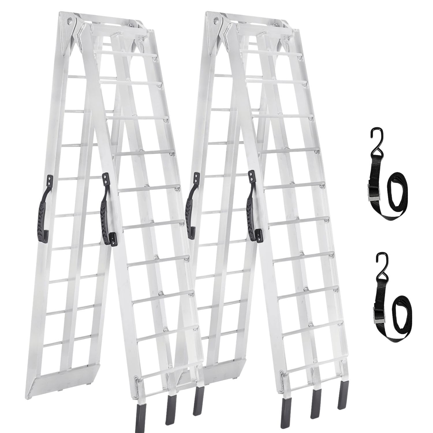 MAXIVMAN Loading Ramps Pair, 7.5 ft Folding Aluminum with Carry Handles & Tie-Down Straps, 1,500 lb (750 lb Each) - Truck Bed Ramps for Pickup, ATV/UTV/Motorcycle, 89" L x 12" W