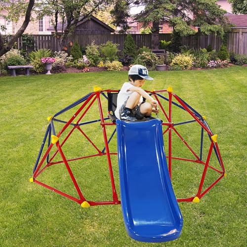FocusOnHome 6ft Dome Climber with 1.2m Slide for Age 3+ Climber with Climbing Stones