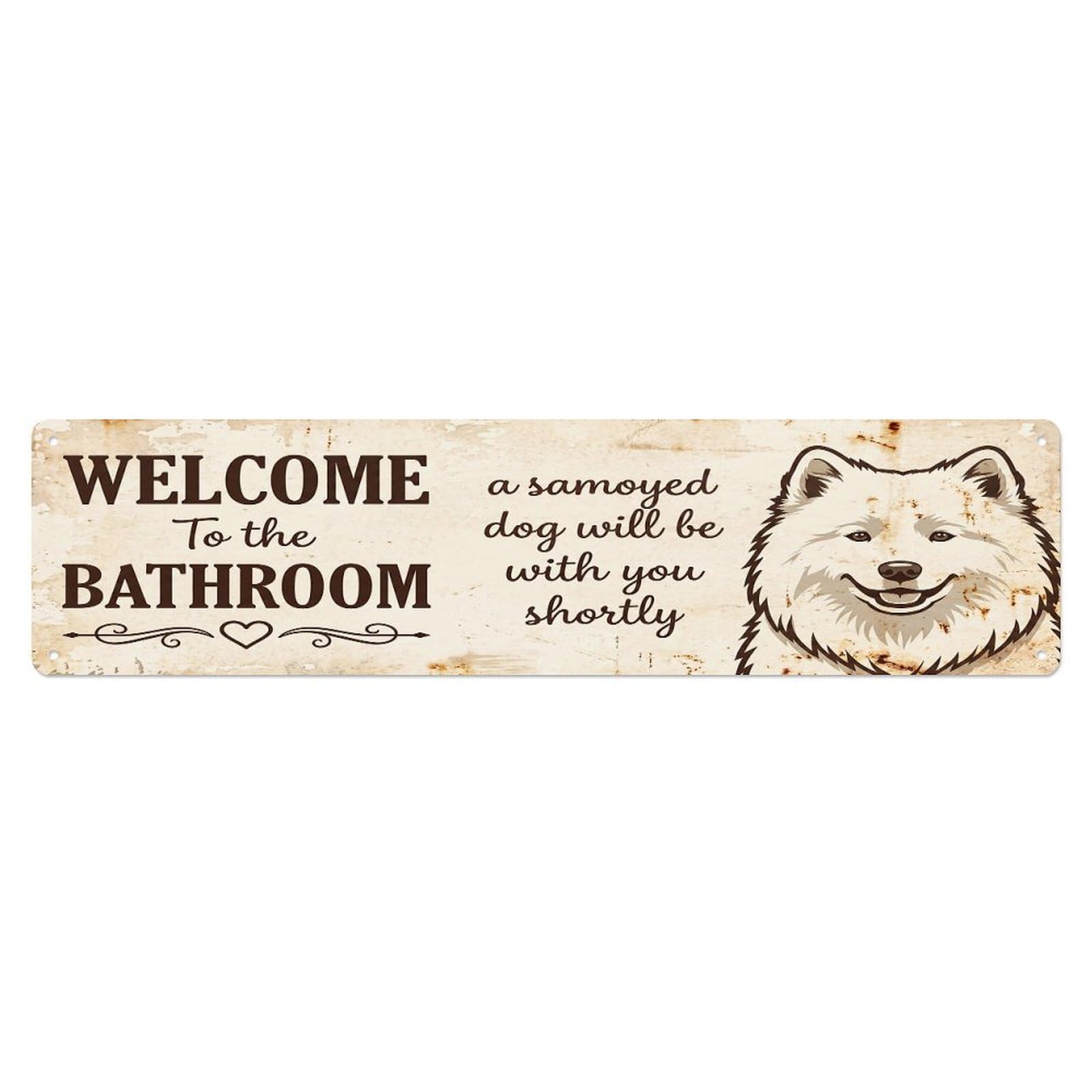 Vintage WELCOME To The BATHROOM Samoyed Dog Metal Tin Sign