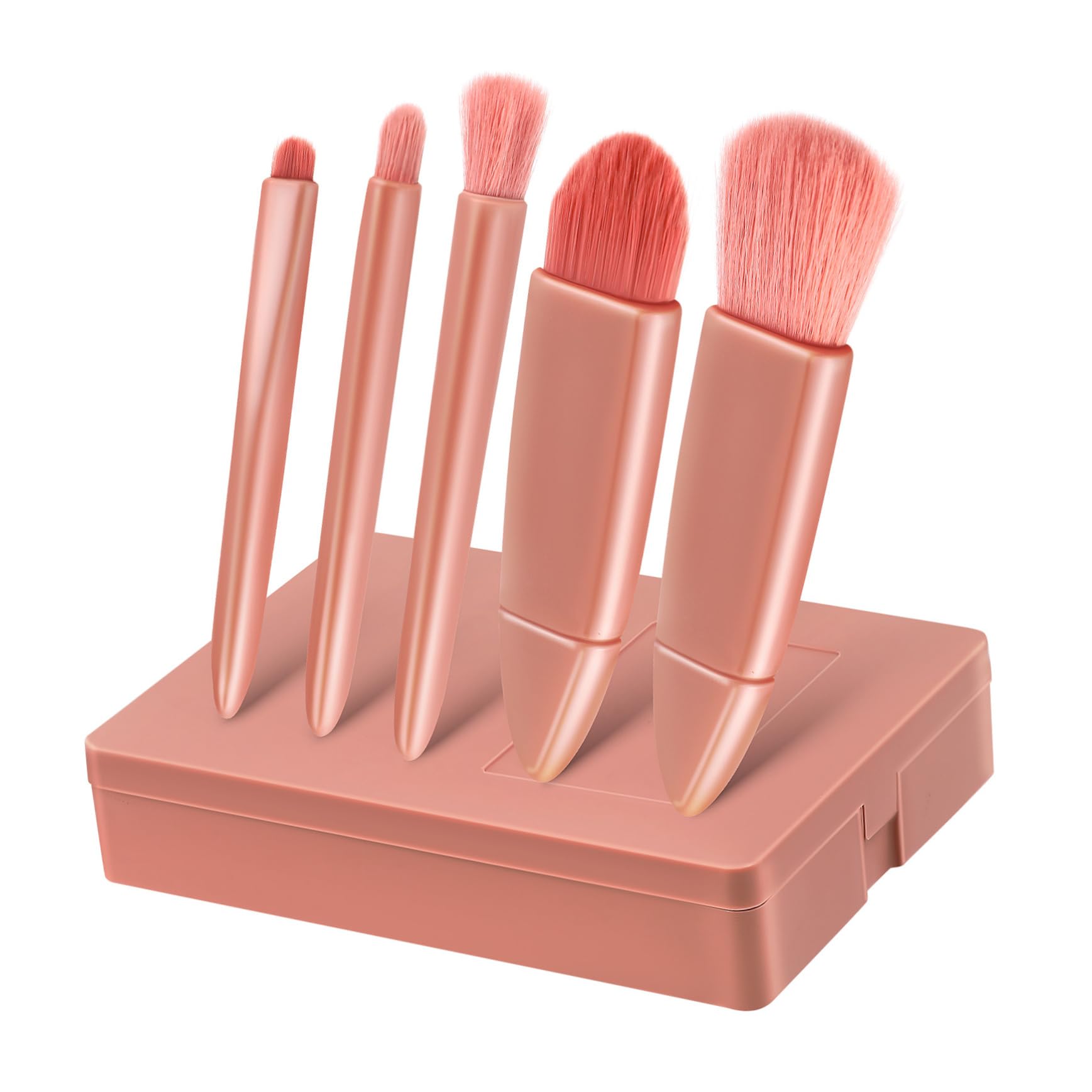 WOFASHPURET 1Set Travel Makeup Brushes Portable Makeup Brush Kit with Built Mirror for Foundation Lip Eye Shadow and Loose Powder present for Beauty Enthusiasts