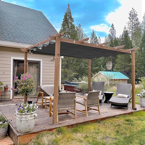 PURPLE LEAF Pergola 3 x 4 m Holzoptik Terrassenüberdachung Rostfreier Aluminium Pavillon mit Einziehbarem Dach Freistehend mit Markisenschutz, Grau PURPLE LEAF Pergola 3 x 4 m Holzoptik Terrassenüberdachung Rostfreier Aluminium Pavillon mit Einziehbarem Dach Freistehend mit Markisenschutz, Grau