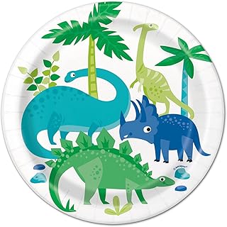 Saguaro Acres Blue & Green Dinosaur 7 Inch Dessert Paper Plates - Serves 24