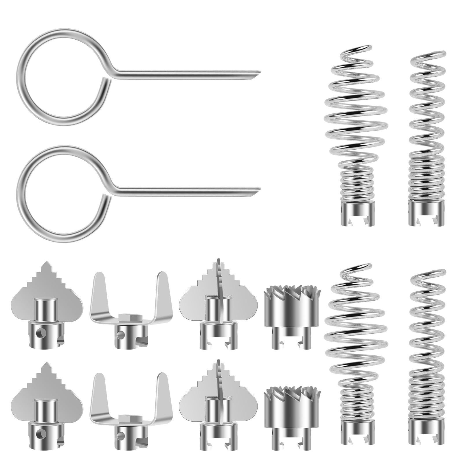KTZCTPCA 14Pcs Drain Cleaner Combination Cutter Head Set, Spring Automatic Locking Drain Dredging Cutter Head Accessories, Pipe Dredge Cutter Head Set