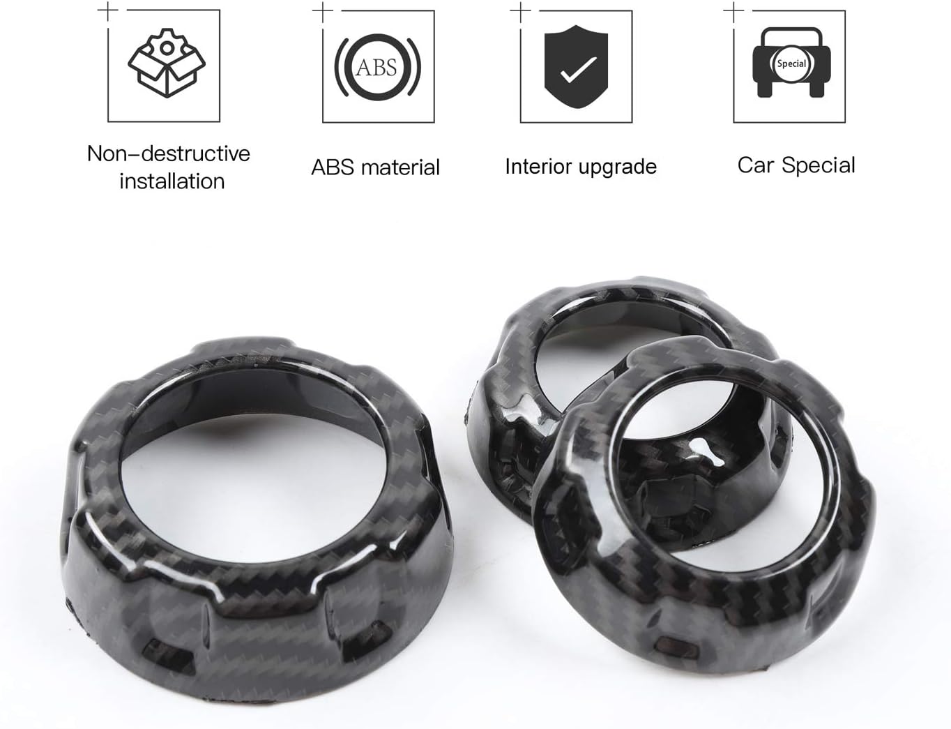 JeCar Audio Air Conditioning Button Trim Cover Aluminum Alloy AC Control Knob Cover Compatible with Dodge Challenger/Charger 2015-2022 & Ram 2012-2017, Carbon Fiber Texture