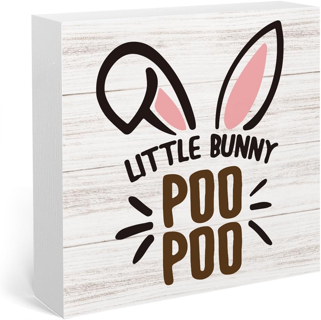 Easter Decorations for Home Easter Bathroom Decor Rabbit Bunny Little Bunny Poo Poo Sign Decorations Indoor for Toilet Shelves Bathroom Desk Decor 5 X 5 Inch