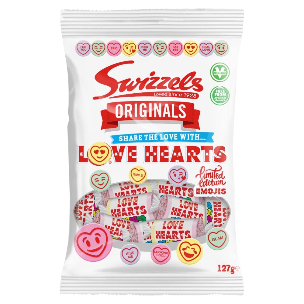 Swizzels Original Love Heart Sweets - A Delicious, Fruity, Fizzy Selection of Classic Candy Conversation Hearts, Vegan-Friendly Sweets, 127g Bag