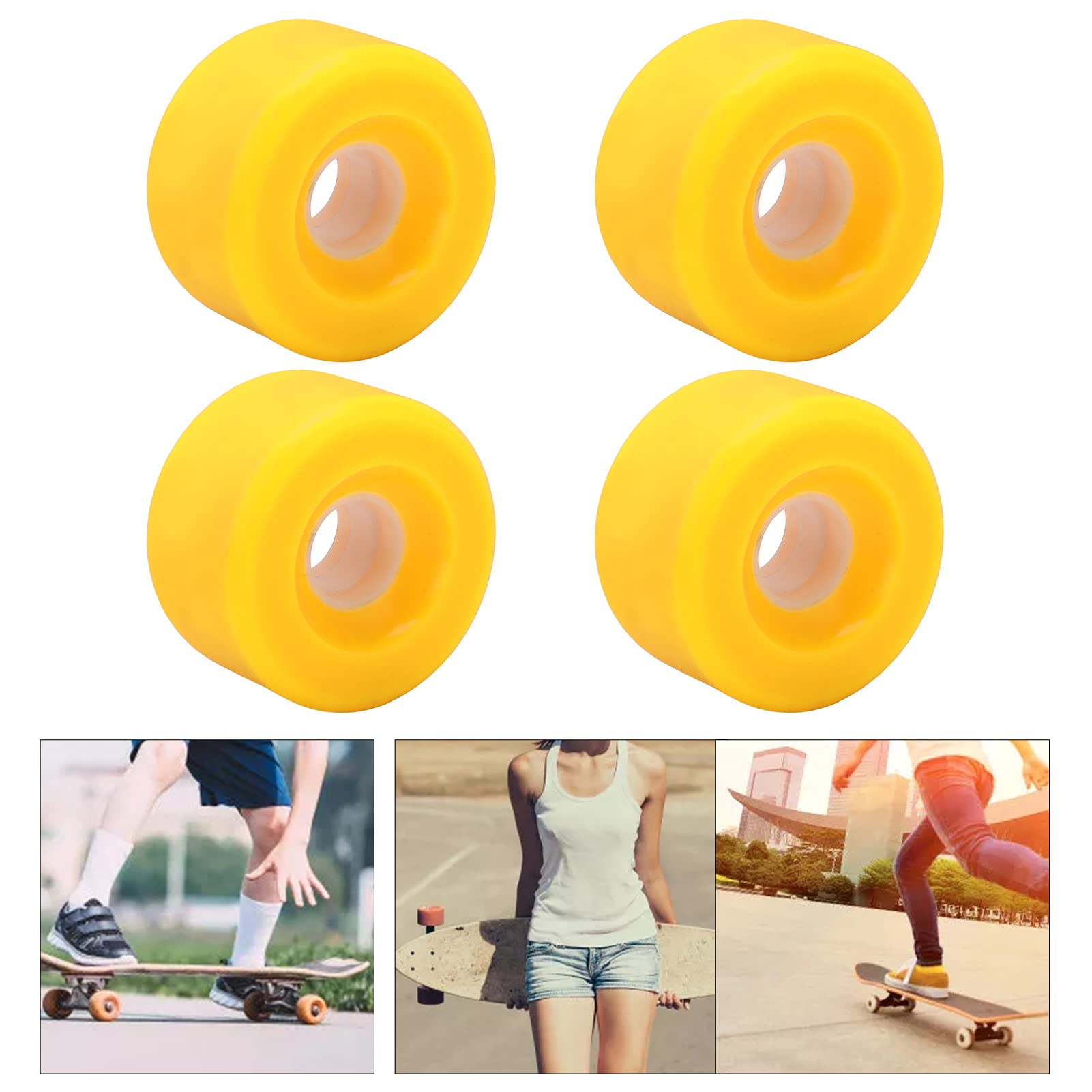 equlup Longboard Wheels, 4pcs 70x42mm 80A High Elastic PU Skateboard Wheels Cruiser Wheels Replacement for Standard Skateboards Cruisers Fish Board (Yellow)