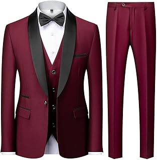 KUDMOL Mens 3 Pieces Suit Slim Fit One Button Shawl Lapel for Wedding Prom Blazer Vest Trousers Set