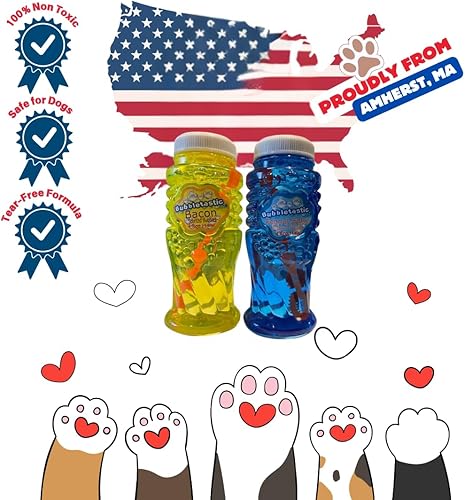 Miniatura 3 de Burbujas perfumadas de tocino y mantequilla de maní para perros, una botella de 8 onzas de cada una. 100% no tóxico, sin desgarros y seguro para