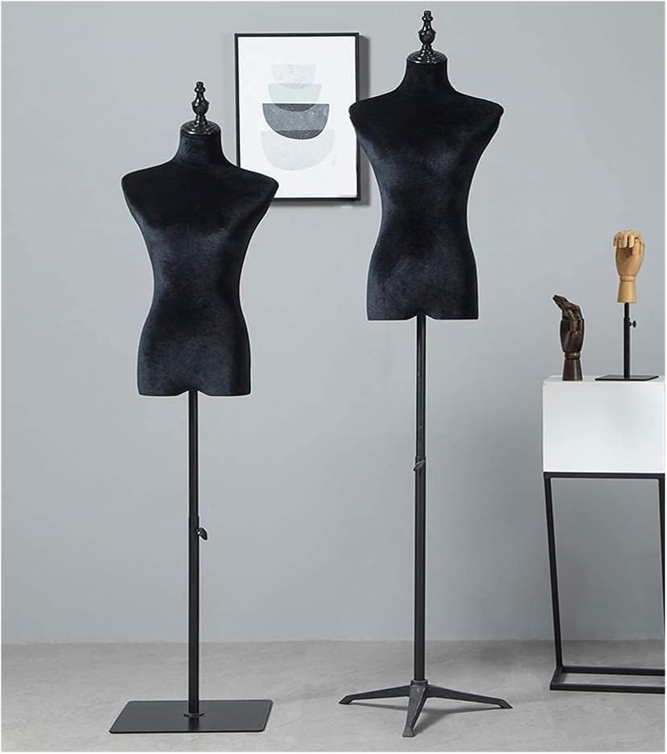 Mannequin Torso Stand, Female Mannequins Sturdy Dress Form, Black Female Torso for Clothing Display, Adjustable Height Metal Base, EAS(Style2_S)