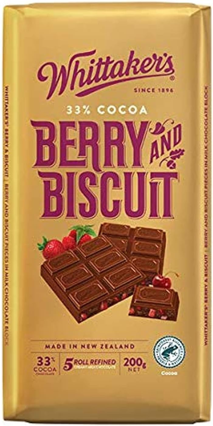 Whittaker's 320 33% Cocoa Berry and Biscuit Milk Chocolate 200 g