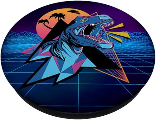 Miniatura 2 de Vaporwave Aesthetic Synthwave 80s 90s T Rex Dinosaur Gifts PopSockets Agarre y soporte para teléfonos y tabletas, Negro